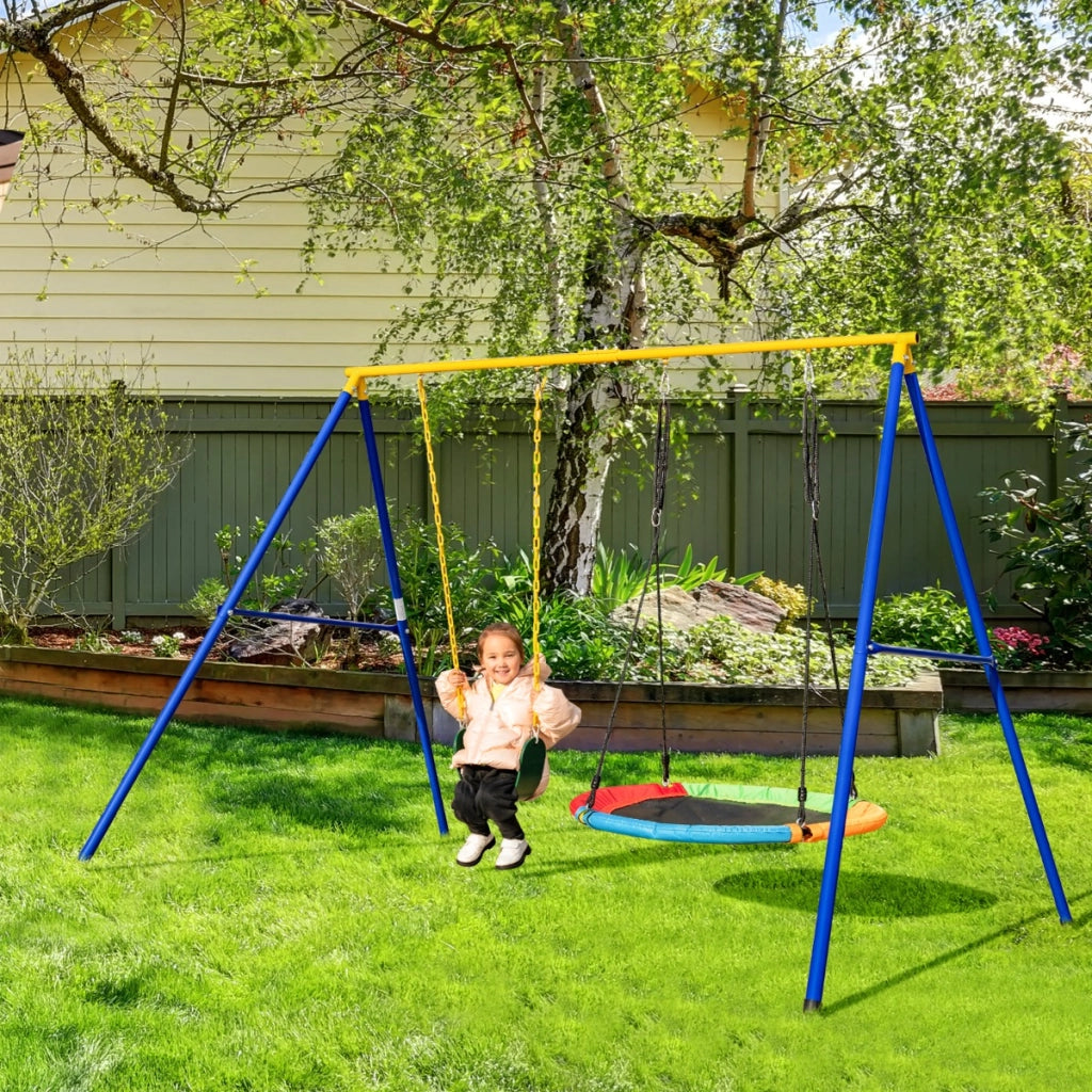Set di 2 altalene per bambini per cortile parco giardino-Altalena elastica e a disco volante con corde regolabili