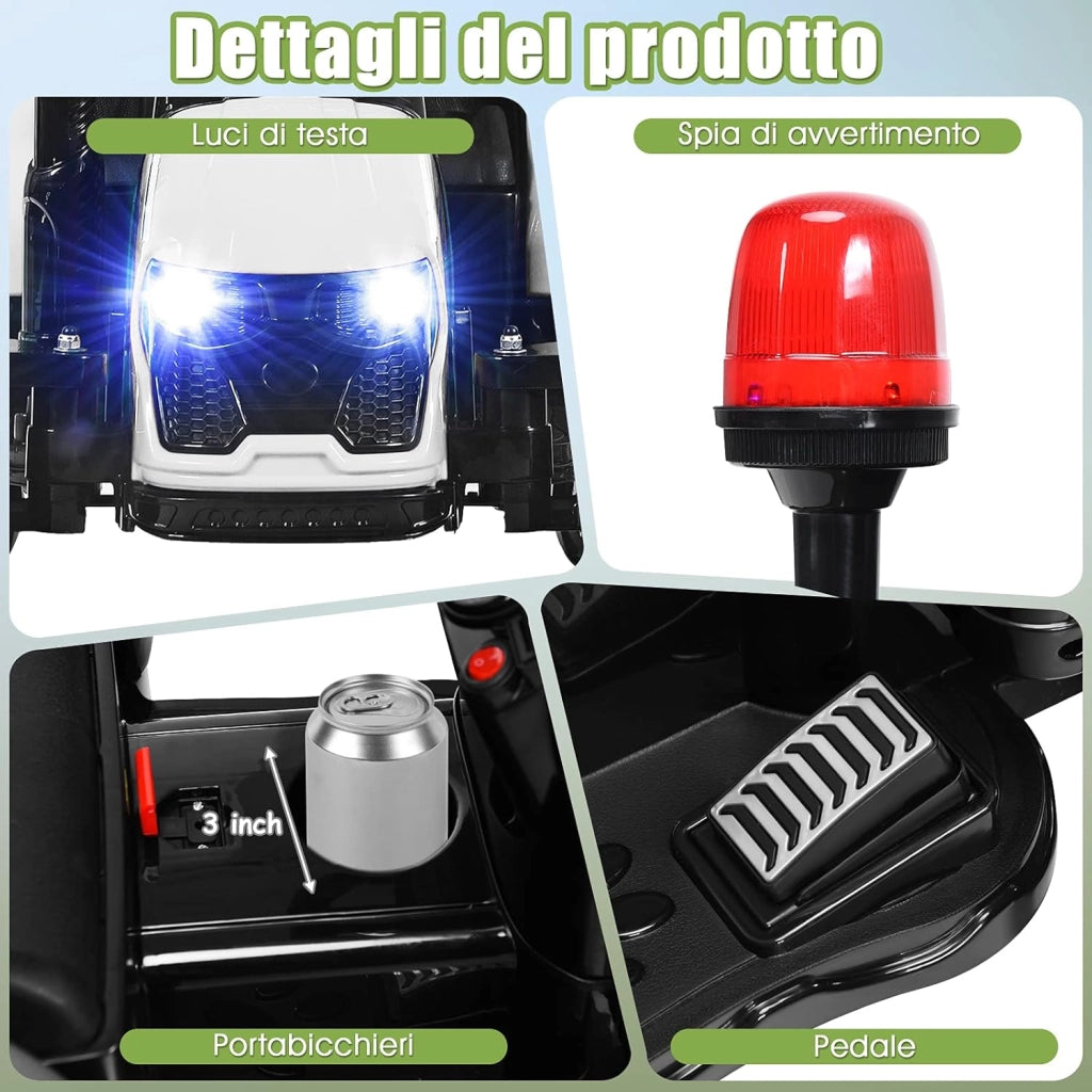 Trattore Elettrico per Bambini con Rimorchio, 2 in 1 Go Kart e Trattore per Bambini 3-8 Anni, con Telecomando e Cintura di Sicurezza a 2 Punti (Bianco)