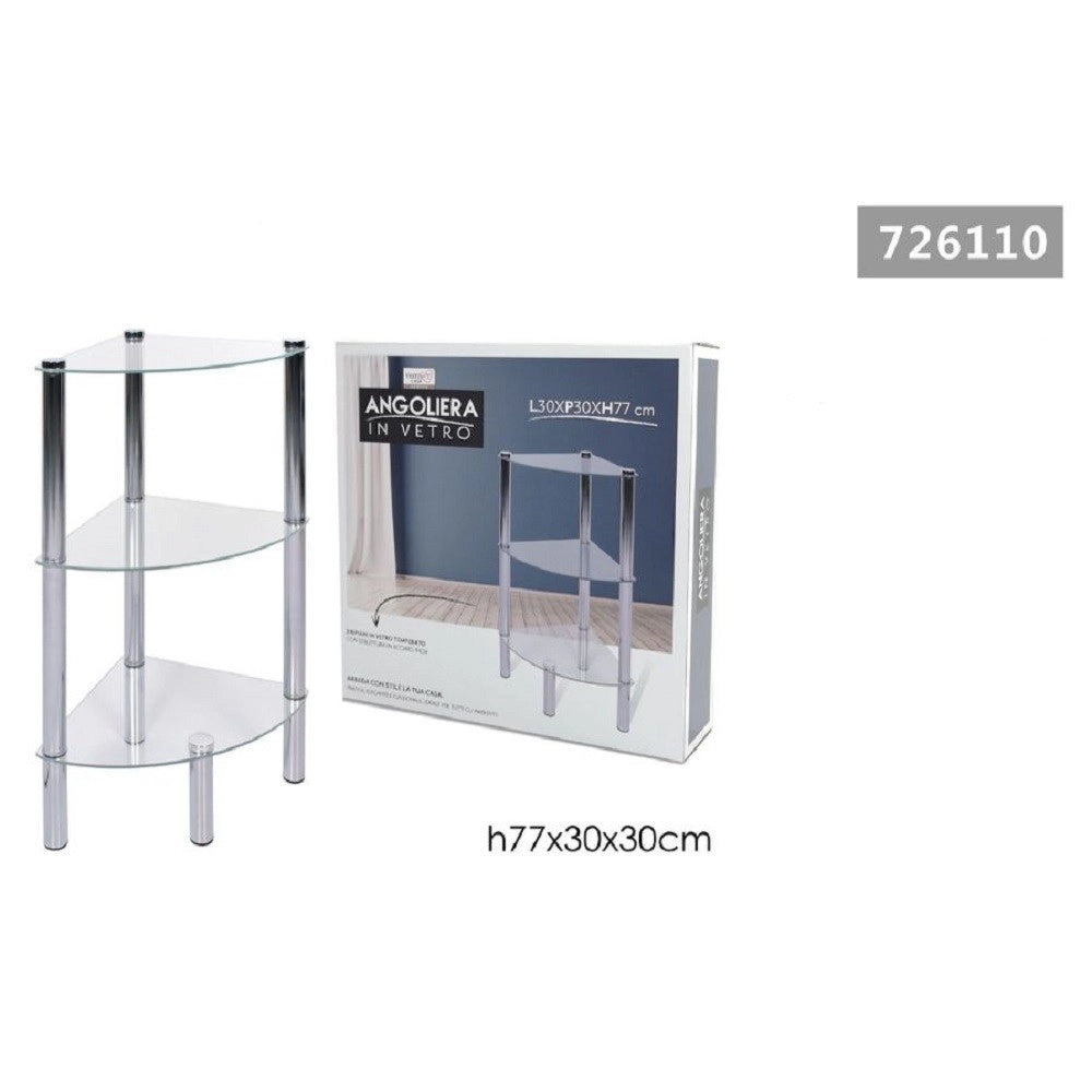 Trade Shop - Angoliera 3 Ripiani Scaffale Angolare In Vetro Trasparente 77 X 30 X 30cm 726110 -