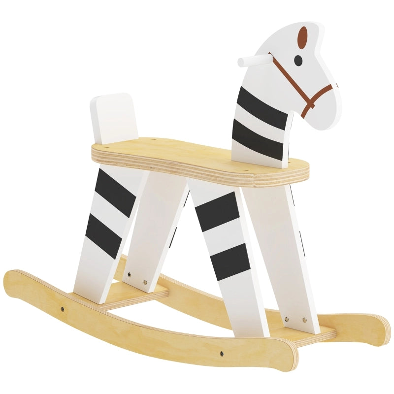 Cavallo a dondolo, animale a dondolo per bambini con maniglie e schienale a forma di pony per bambini da 1,5 a 3 anni, bianco e nero
