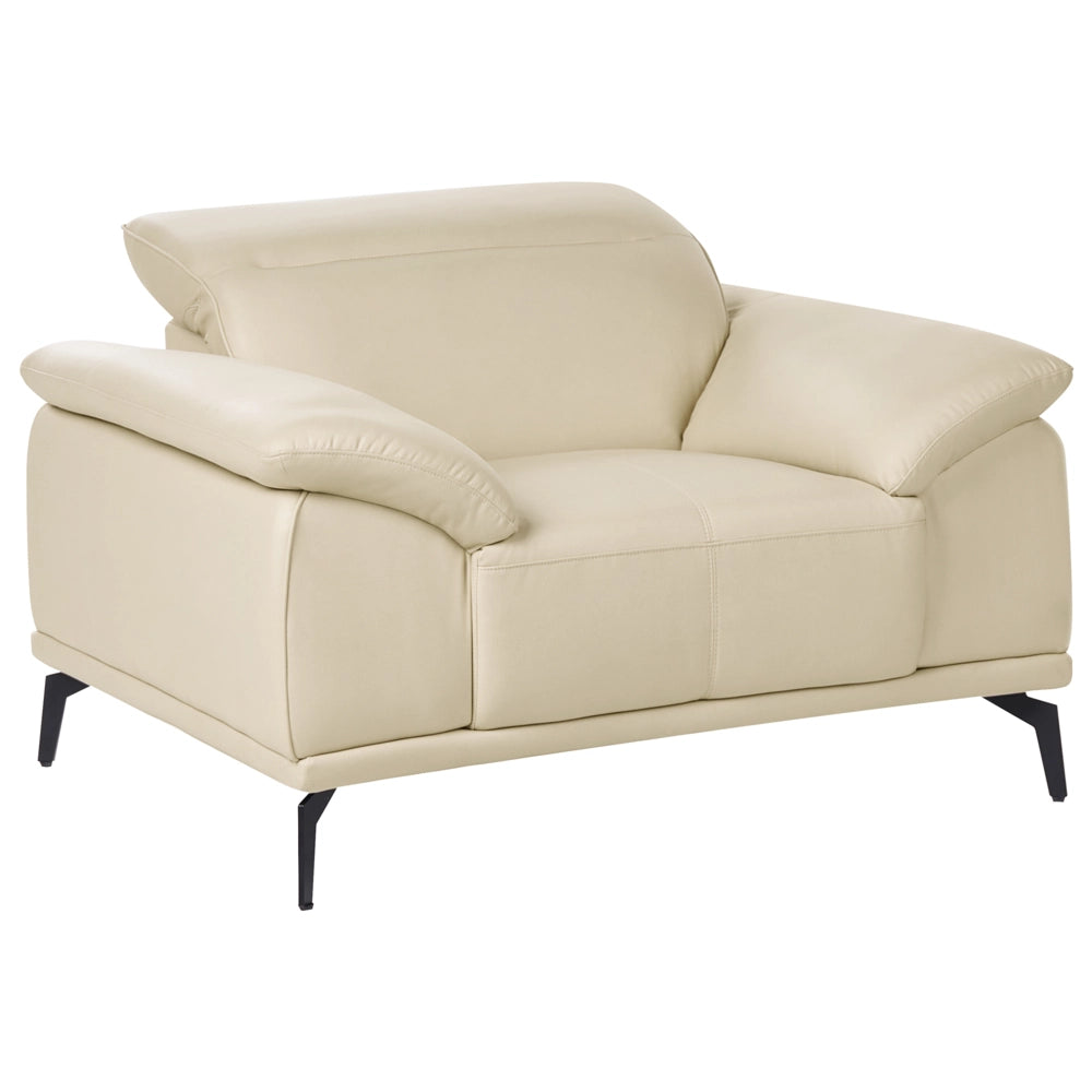 Poltrona in ecopelle con poggiatesta regolabile e gambe in metallo Beige stile moderno
