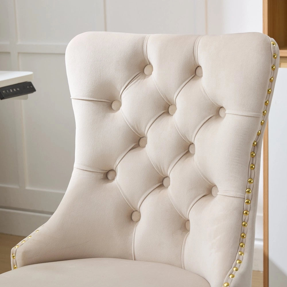 Sedia da Ufficio Velluto Trapuntata ¨C Xylo ¨C Beige, Base Metallo Dorato, Girevole