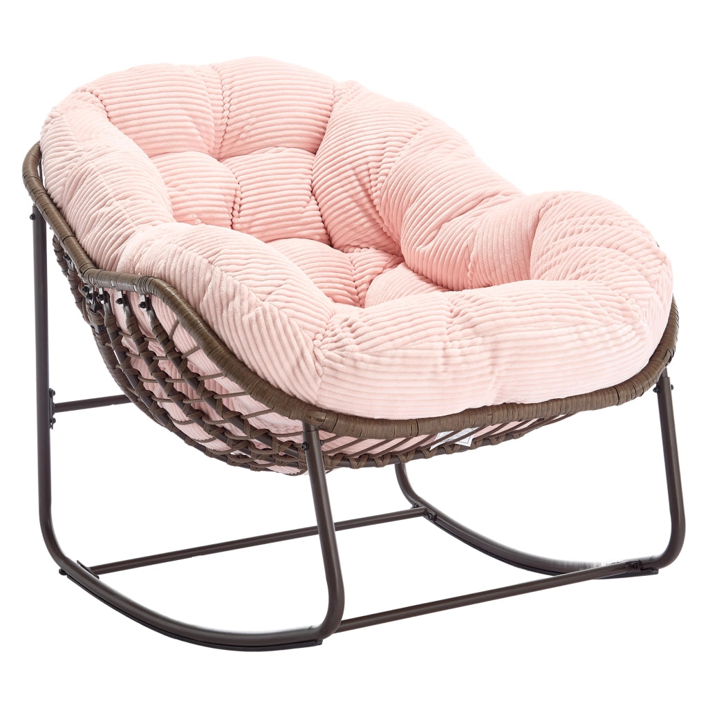 POLTRONA a dondolo 78x106x90 cm in rattan sintetico rosa con cuscino