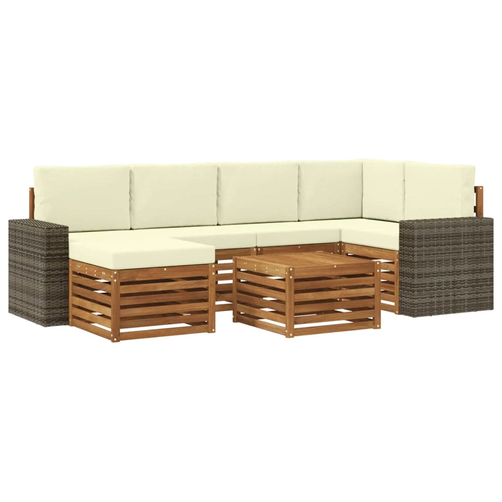 Set di divani da esterno 7 pz Naturale e Crema Poliestere 3384606