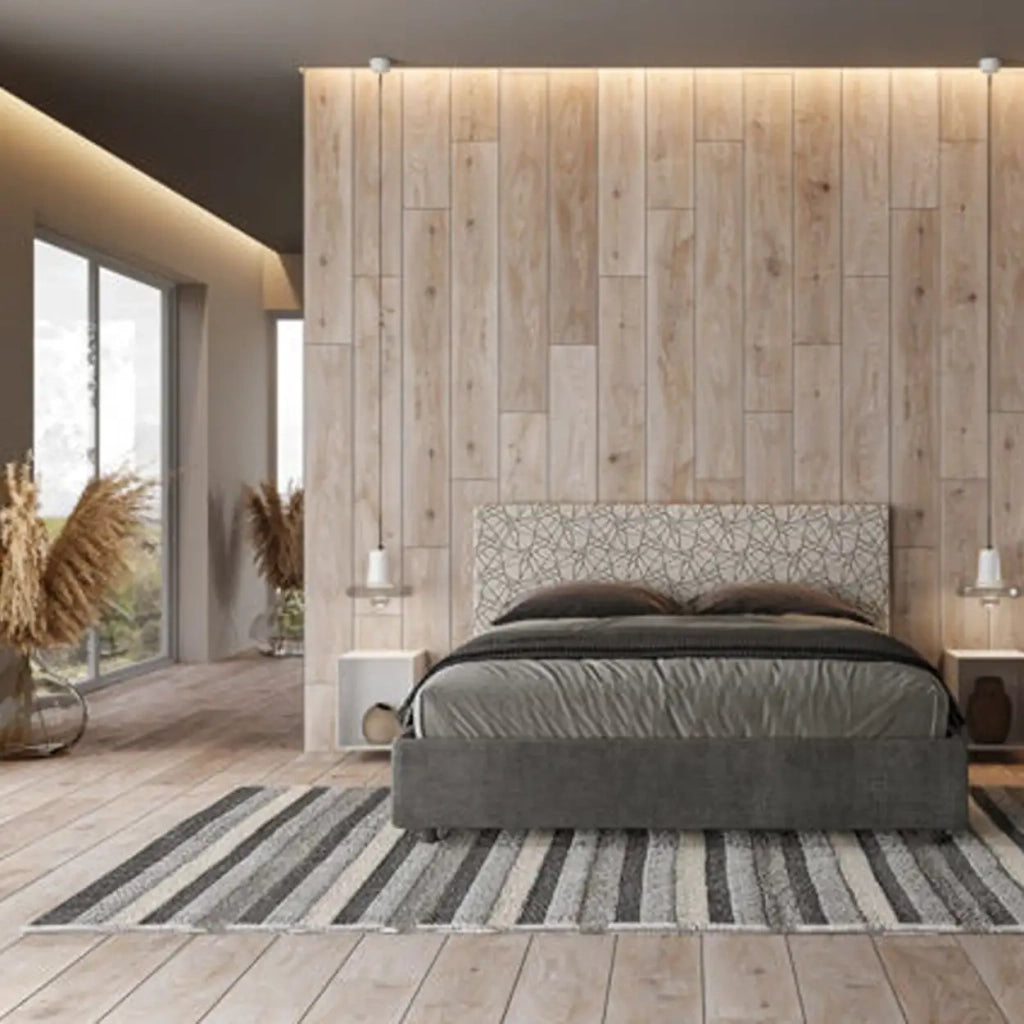 Letto matrimoniale contenitore imbottito 160x190 tessuto Era 2 grigio Arla