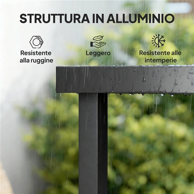 TAVOLO DA PRANZO DA GIARDINO PER 8 PERSONE IN ALLUMINIO E PLASTICA, NERO