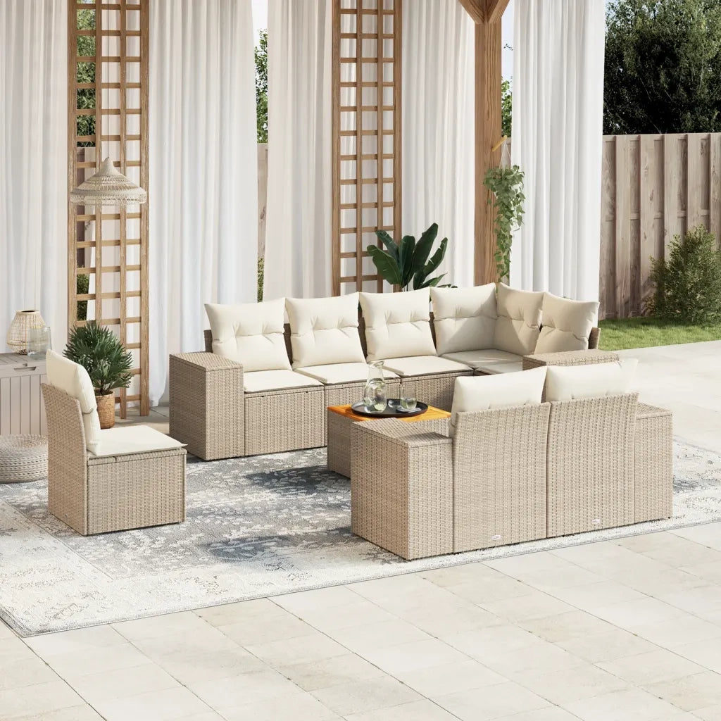 Set Divano da Giardino 9 pz con Cuscini Beige in Polyrattan 3257871