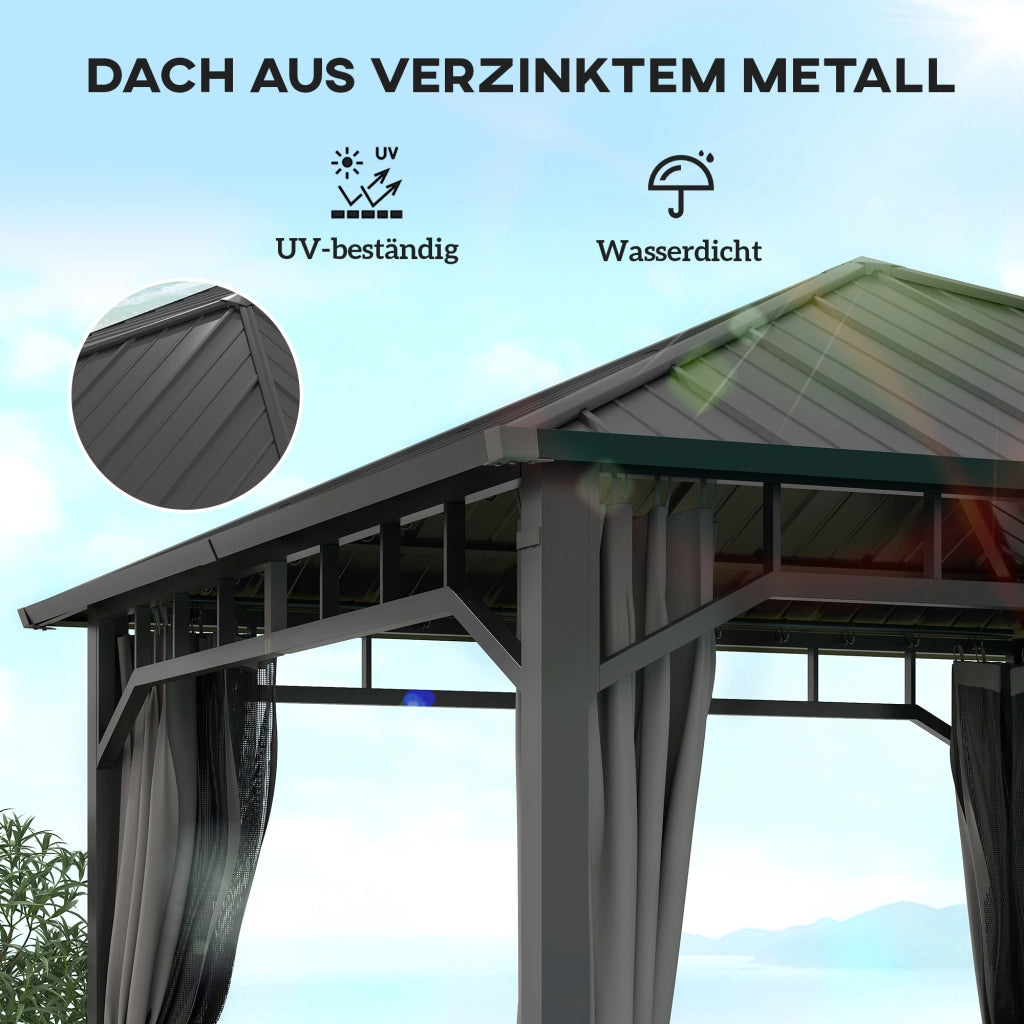 Gazebo Giardino 3x3 m ¨C zephmum ¨C Hardtop Scuro Impermeabile con Rete e Ganci