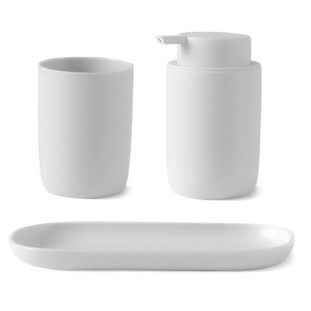 Set accessori bagno 3 pz con dispenser portaspazzolino e vassoio bianco - Taki