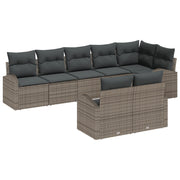 Set di Divano da Giardino 8 Pezzi con Cuscini Grigio Rattan PE