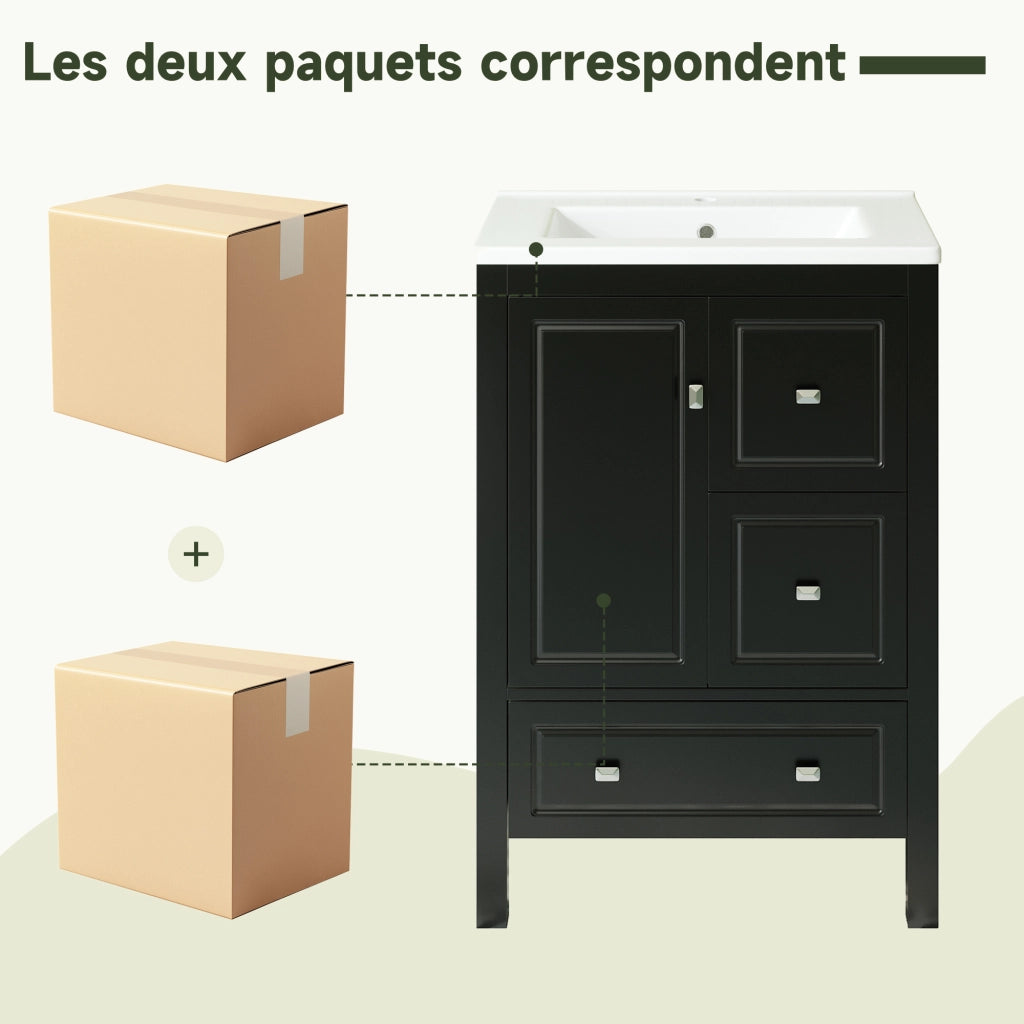 Mobile Sottolavabo con Cassetti e Anta ¨C Minimal ¨C Bianco Lucido 62x47x90cm