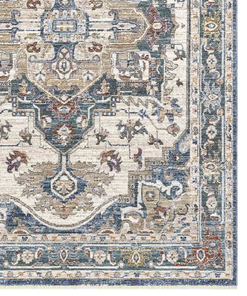 Parure Tappeti orientali MURCIA K7071-E22181 (1 pezzo cm.80x160 + 2 pezzi cm.60x133) motivo persiano stile classico tradizionale colore verde blu per scendiletto camera matrimoniale