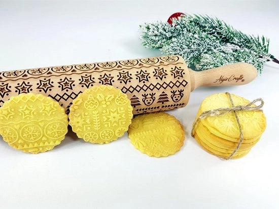 Roller per biscotti decorato con motivi per la preparazione di biscotti di Natale