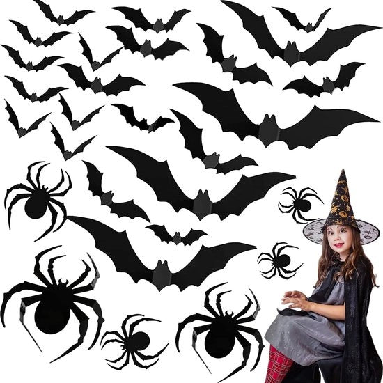 Decorazione da parete 3D vela di pipistrello, 60 pezzi decorazione da parete pipistrello Halloween per casa, parete e finestra (48 F + 12 S)