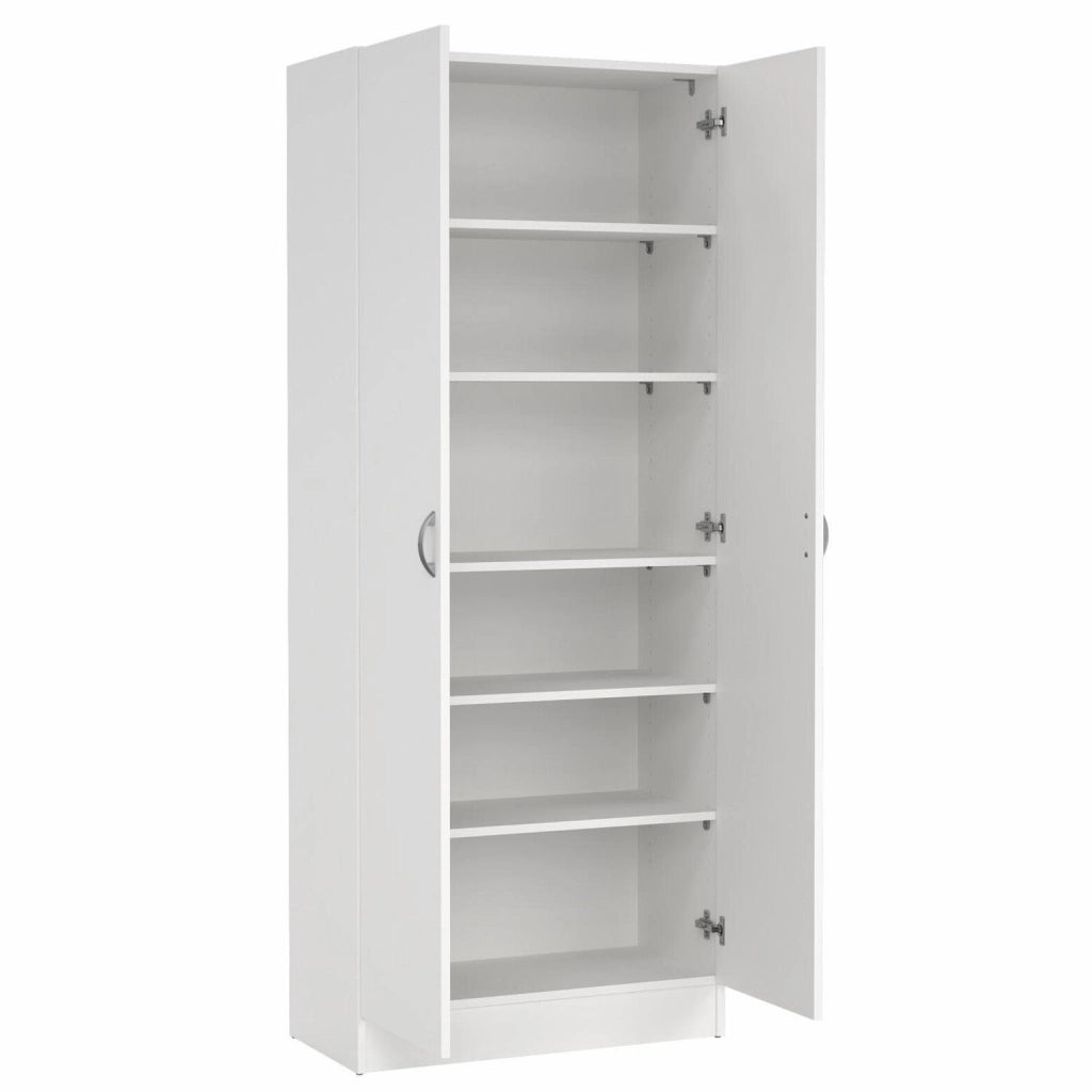 Armadio Multiuso 2 Ante Con 5 Ripiani Regolabili Mobile Moderno Salvaspazio Minimal Per Ingresso Camera Corridoio Lavanderia Ripostiglio Struttura Resistente 69.2 X 34.6 X 170.4 Cm Bianco
