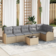 Set di divani da giardino 7 pezzi con cuscini in polyrattan nero