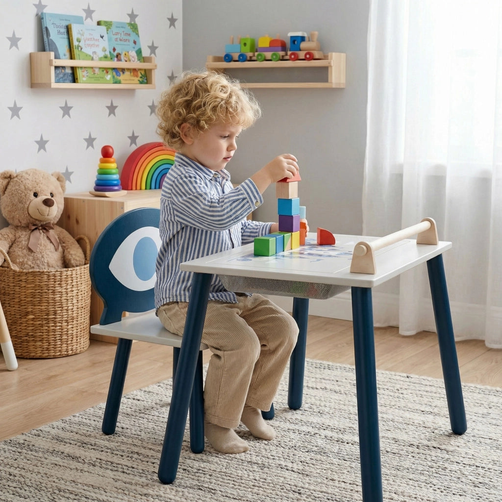 Lulù - Postazione multi-attività montessori 60x52x47cm in legno massello per bambini 36 mesi