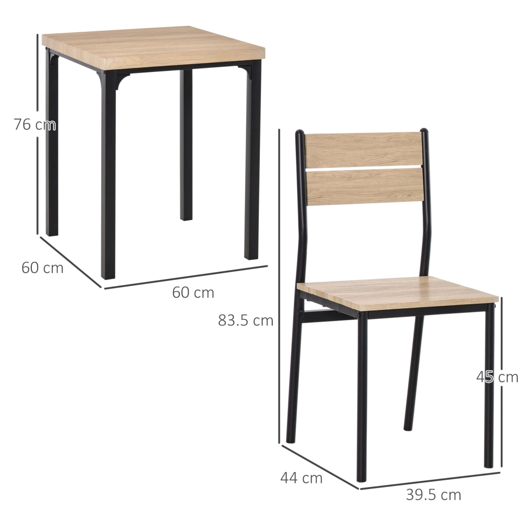 Set da pranzo/cucina a 3 pezzi con tavolo e sedie, venature del legno naturali + nero, composto da 1 tavolo e 2 sedie.