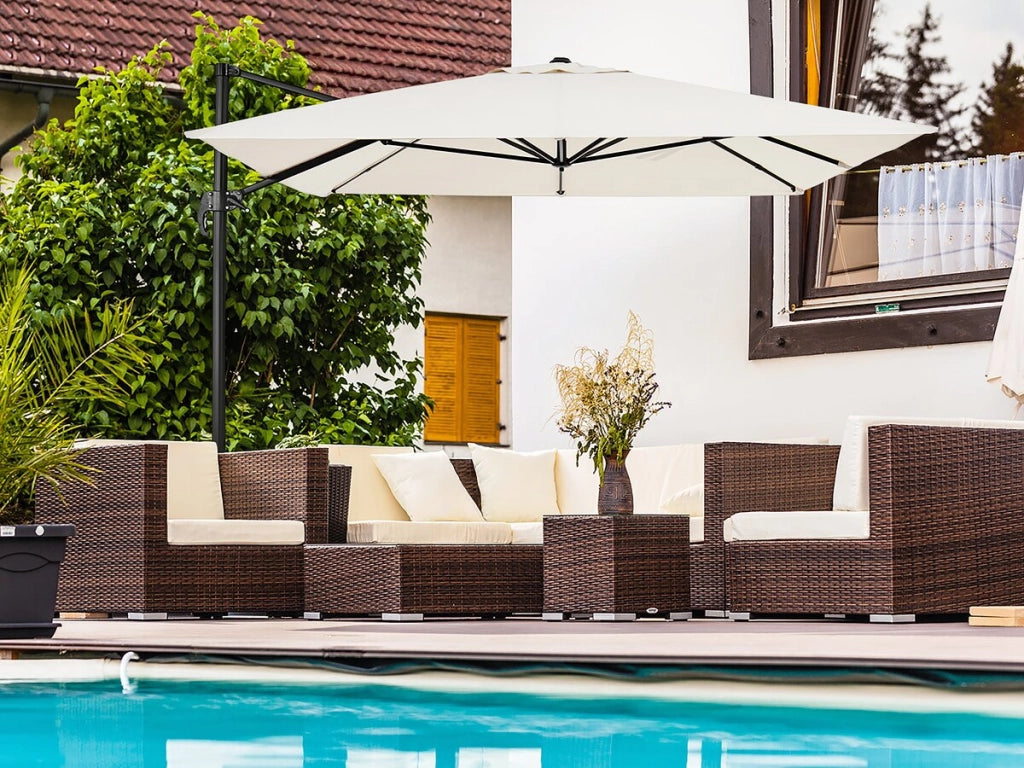 Ombrellone da giardino a sbalzo in alluminio "Sky 4" - 3 x 4 m - Ecru - Lastre zavorrate incluse