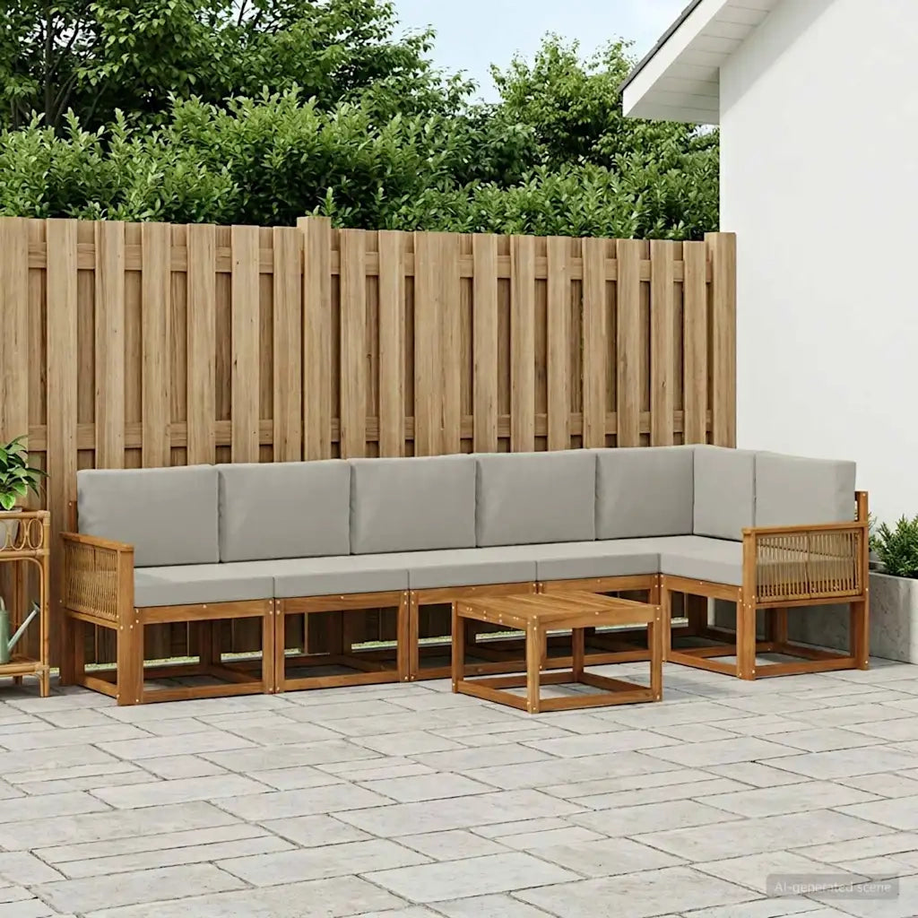 Set di divani da esterno 7 pcs Naturale e Grigio Chiaro