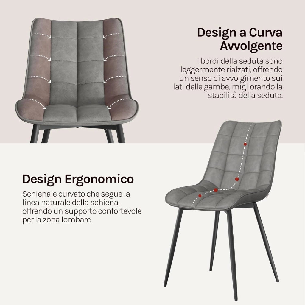 Sedie da Pranzo con Schienale senza Braccioli Sgabello in Ecopelle per Cucina Grigio BH207gr-2