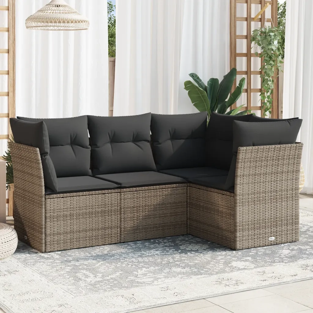Set Divani da Giardino 4 pz con Cuscini in Polyrattan Grigio 3249419
