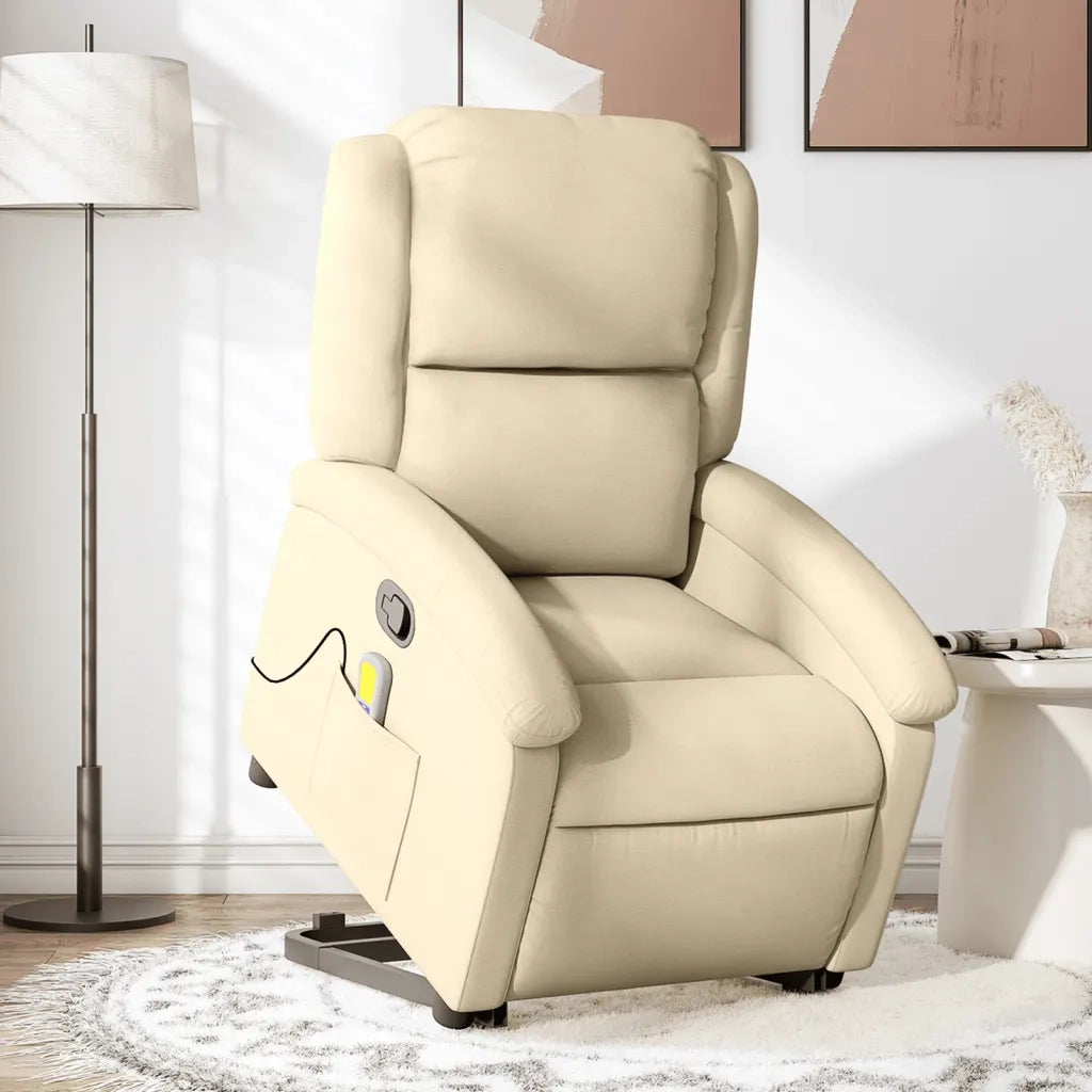 Poltrona Alzapersona Massaggiante Reclinabile Crema in Tessuto 3204185
