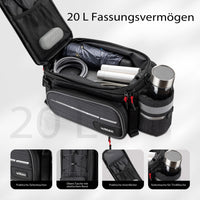 Borsa per portapacchi posteriore bici espandibile fino a 20 L grigia, impermeabile e multiuso, scomparto laptop ed elementi riflettenti