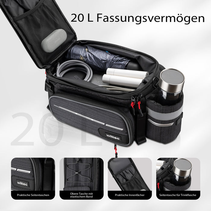 Borsa per portapacchi posteriore bici espandibile fino a 20 L grigia, impermeabile e multiuso, scomparto laptop ed elementi riflettenti