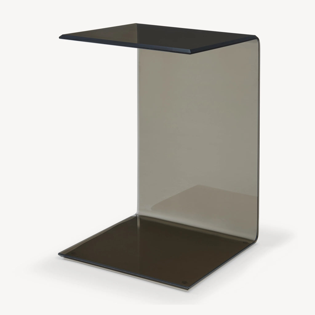 Tavolino Laterale Trölmapilu a Forma di C in Vetro 60 x 40 x 40 cm - Grigio Scuro [en.casa]