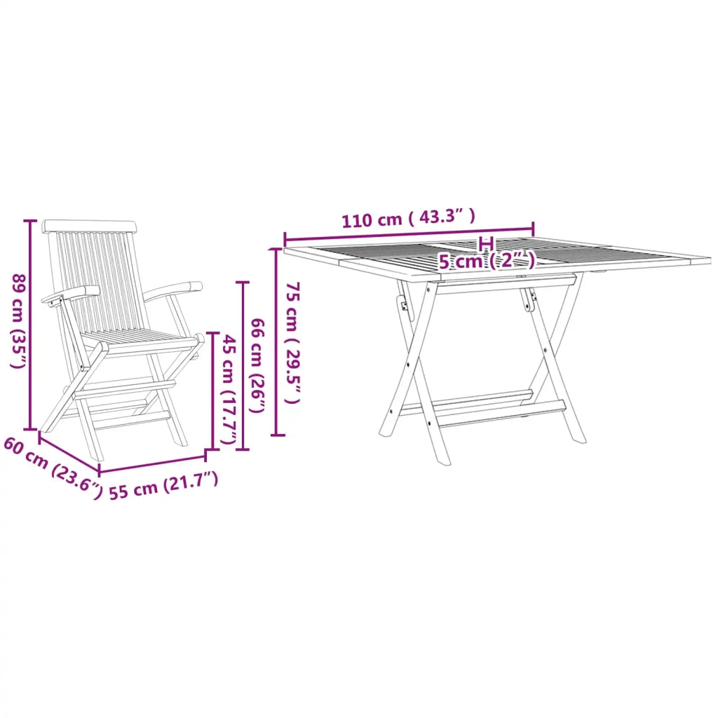 Set da Pranzo per Giardino Marrone Legno Teak Massello 3385971