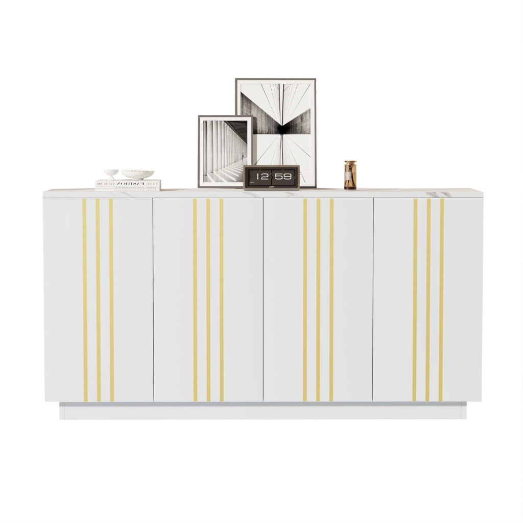 Credenza moderna 140 cm bianca e oro con 4 ante