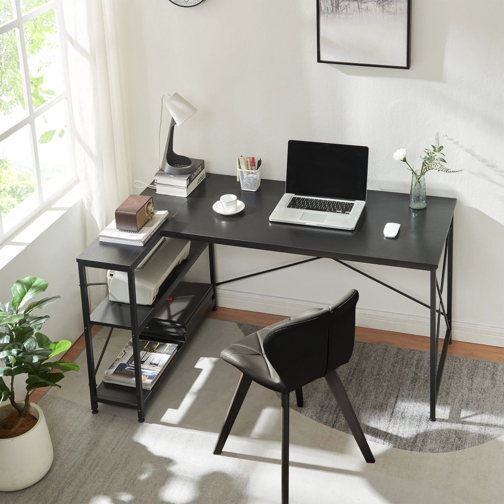 Scrivania Angolare Raundsvalt Tavolo a L con Laterale Reversibile 137x88x75 cm Nero [en.casa]