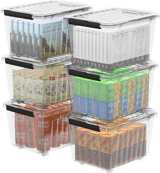 Scatola di archiviazione trasparente con coperchio in plastica (polipropilene), trasparente, 55,5 x 40,5 x 36 cm, 55 l, set da 6