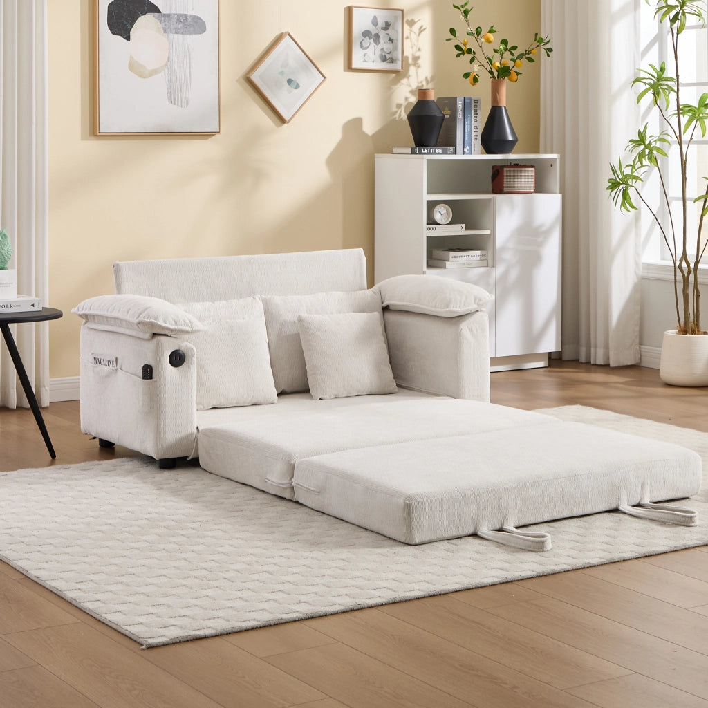 Poltrona da relax imbottita in ciniglia bianca 69x54x59 cm con cuscini