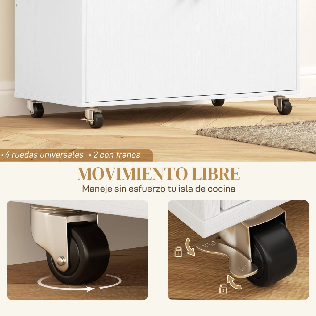 Isola Cucina con Ala Ribaltabile ¨C Xylo ¨C 2 Ante Cassetto Portaspezie Portasciugamani 106x42x87 cm Bianco Rovere
