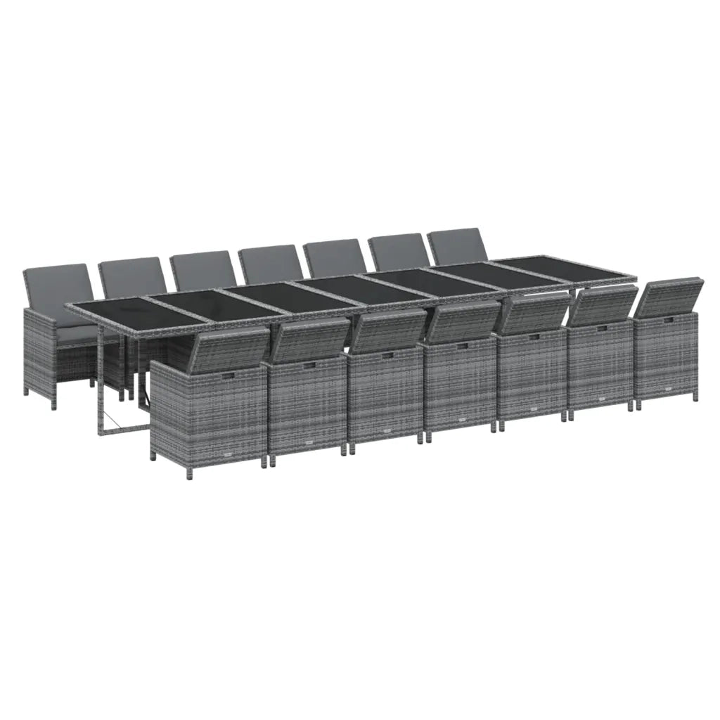 Set da Pranzo per Giardino 15 pz con Cuscini Polyrattan Grigio cod mxl 40265