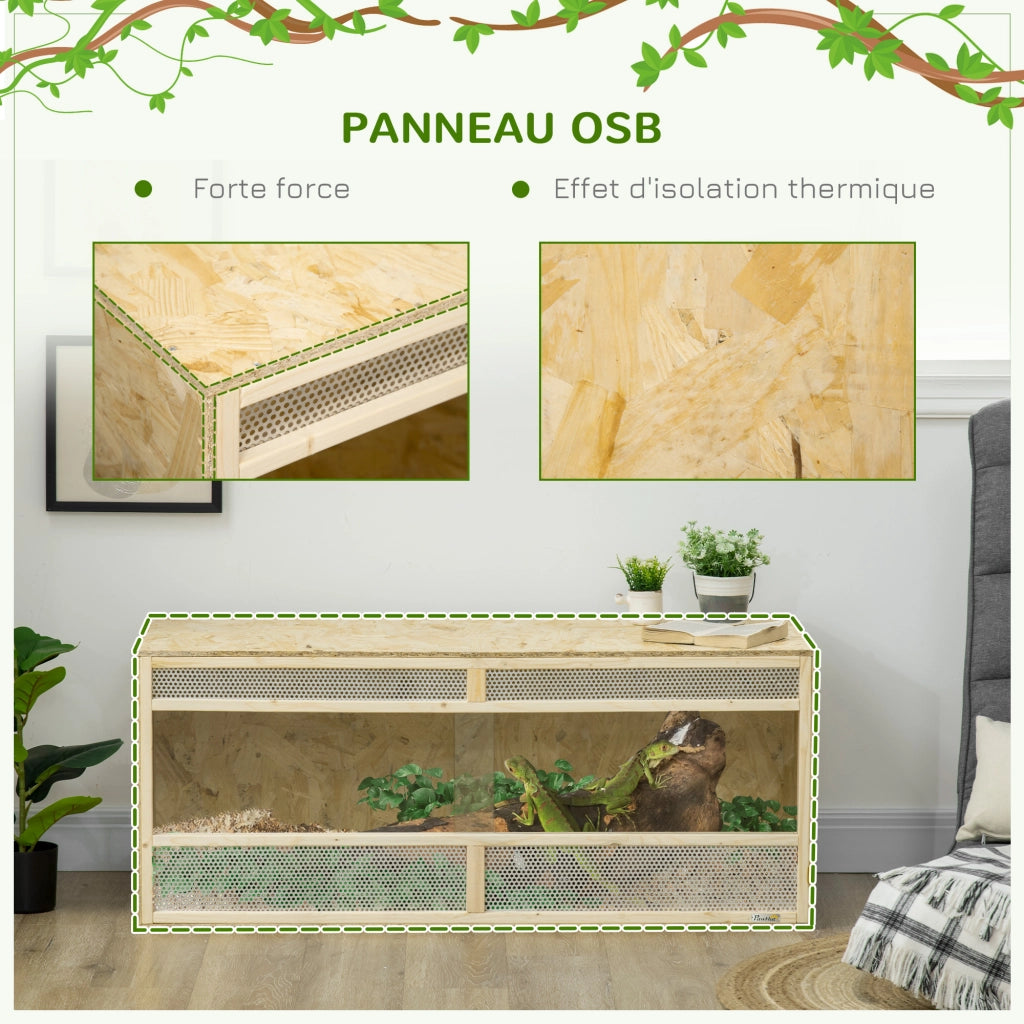 Terrario in legno OSB per rettili con porta scorrevole in vetro ¨C Minimal ¨C 120x50x50 cm naturale