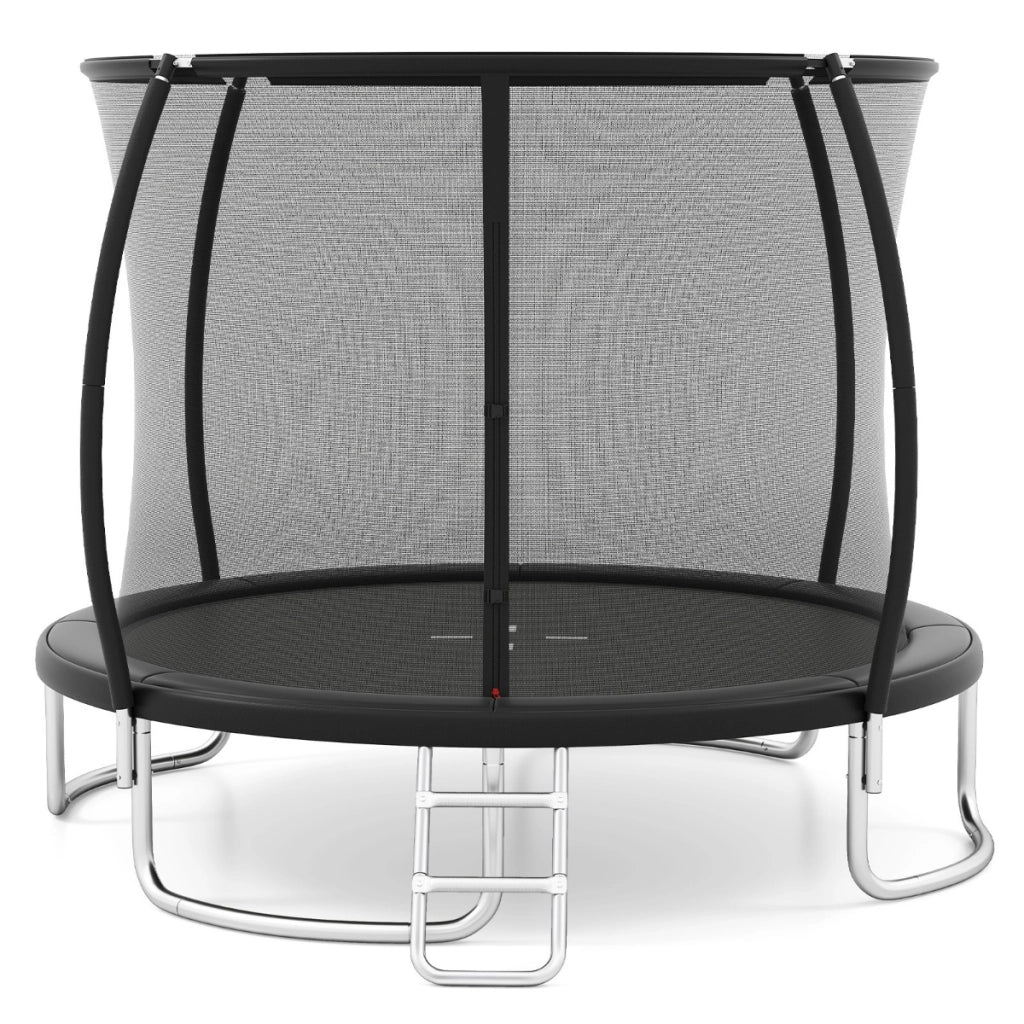 Trampolino da esterno 305 cm con rete di sicurezza e scala, Trampolino ricreativo pesante per bambini e adulti Nero