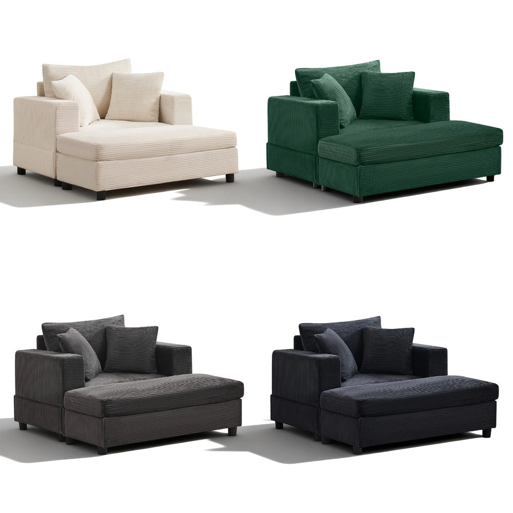Dormeuse con poggiapiedi e spazio contenitore ¨C Minimal ¨C Beige tessuto con 3 cuscini
