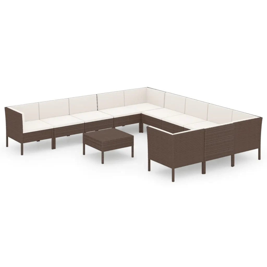 Set Divani da Giardino 12 pz con Cuscini in Polyrattan Marrone 3094499