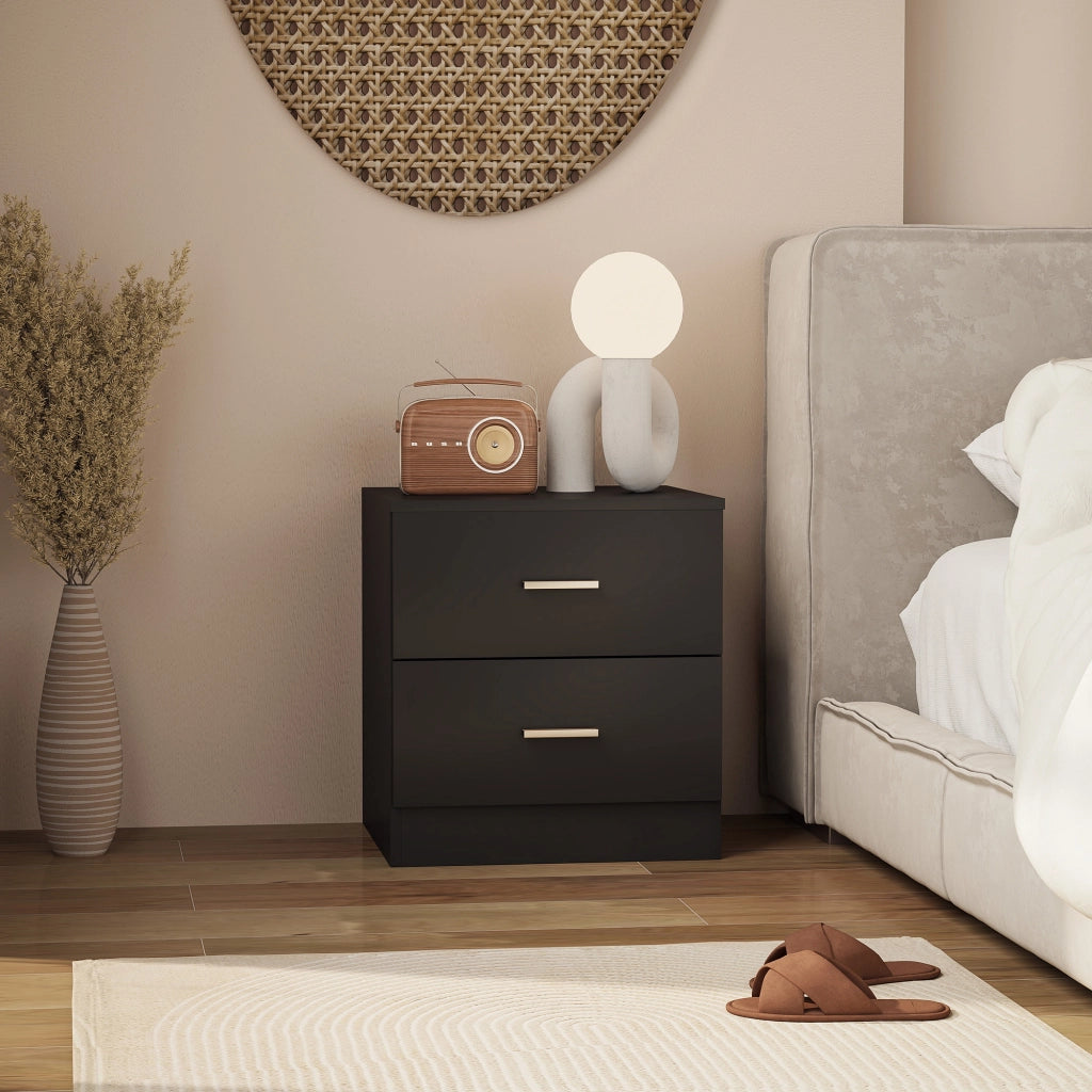 Comodino Moderno con 2 Cassetti ¨C zephmum ¨C Nero 45x39,5x49 cm