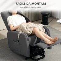 Poltrona Alzapersona Elettrica Reclinabile con Telecomando e Tasca in Tessuto, Grigio Carbone