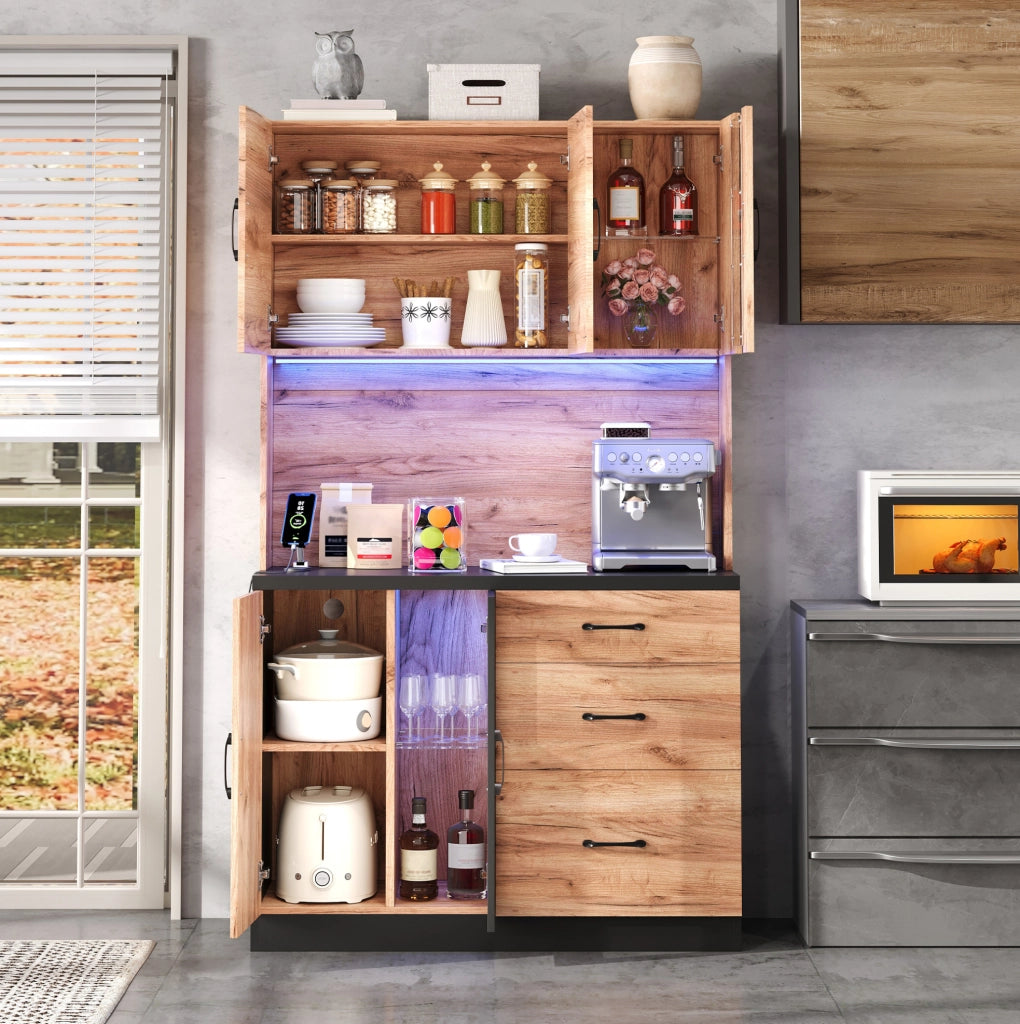 Mobile cucina alto con 3 cassetti; LED; prese USB e EU; MDF; 105x40x180 cm
