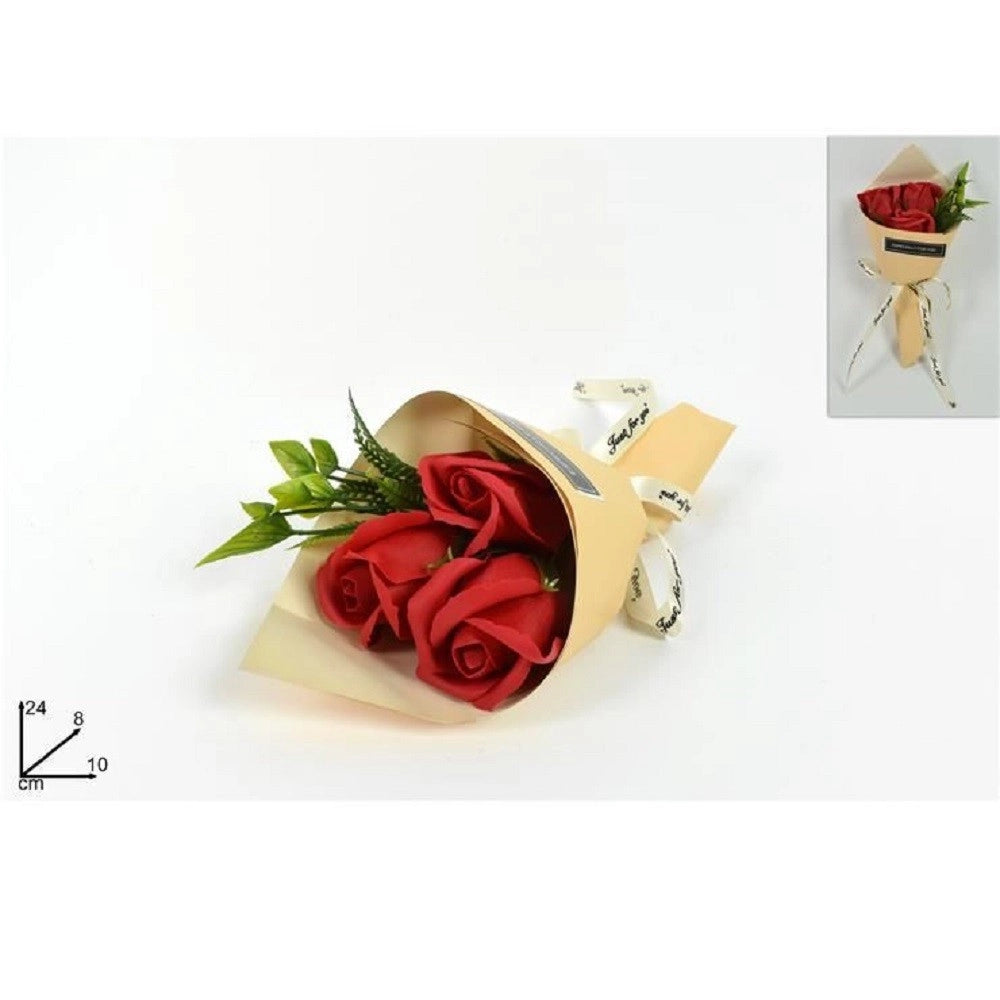 Trade Shop - Mazzo Mazzettino Bouquet Di Rose Rosse Finte Con Foglie Regalo Per San Valentino -
