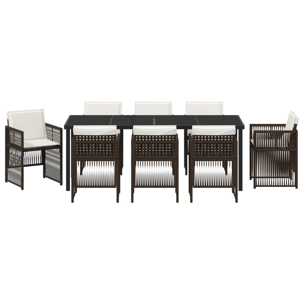 Set da Pranzo per Giardino  9 Pezzi con Cuscini Rattan Polietilene Marrone