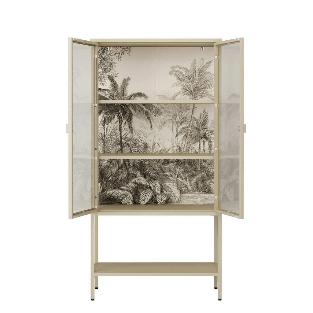Vetrina Busseto, Credenza espositiva, Vetrinetta multiuso, Madia da soggiorno, 80x35 h160 cm, Panna