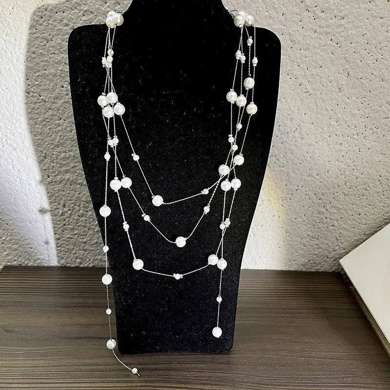 Collana con nappe sovrapposte in gypsophila, collana vintage multistrato con perle, regalo di Natale o di compleanno.
