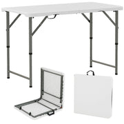 Tavolo pieghevole da campeggio portatile da 122 cm, Tavolo regolabile con piano in HDPE e gambe in metallo Bianco