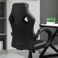 Sedia da Gaming ad Altezza Regolabile, Sedia da Ufficio con Funzione a Dondolo, Girevole e Reclinabile, 71x61x108-118 cm, Nera